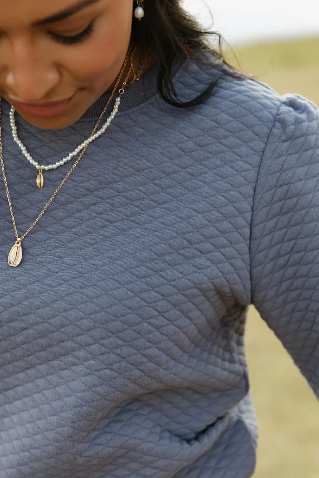 Dongguan Huoyoung Apparel Co Tops|Maternity Friendly<Addy Quilted Top-Stone Blue