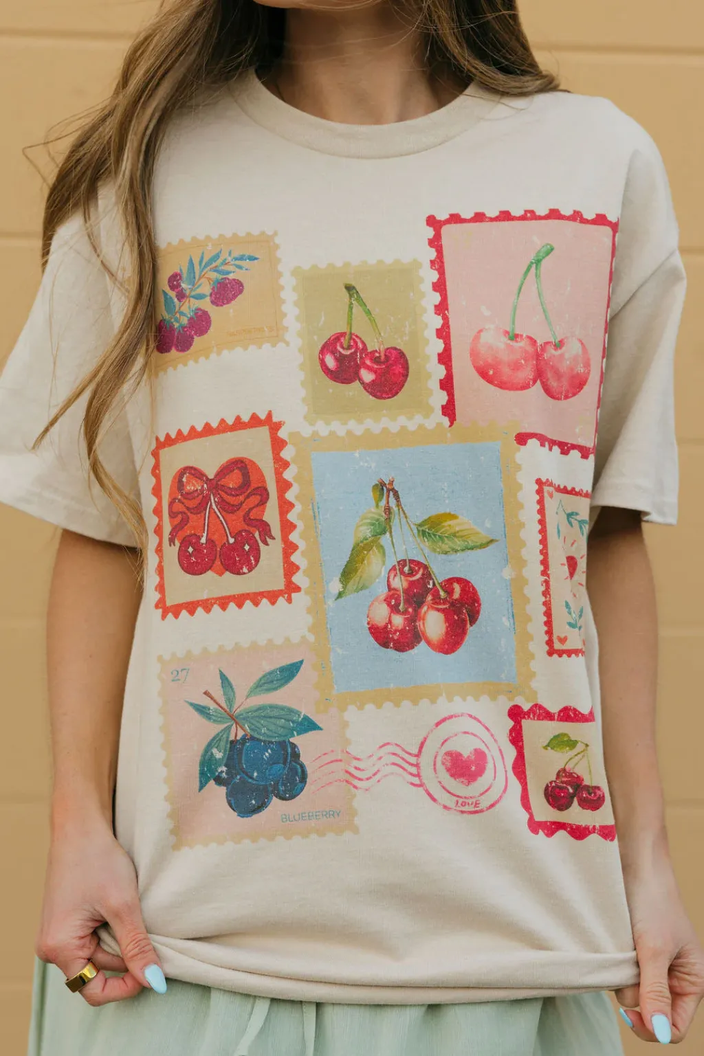 Blume + Co Maternity Friendly|Tees<Cherry Stamps Tee-Sand