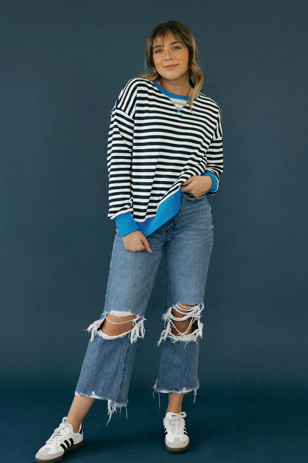 Hem & Thread Long Sleeve<Hale Top-Navy Stripe