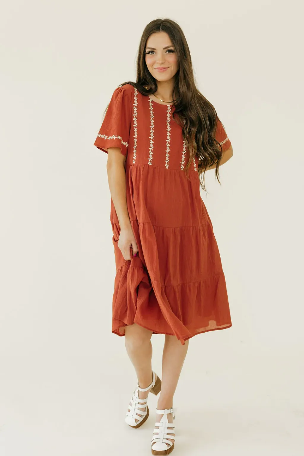 Tea N Rose Dresses|Knee-Length Dresses<Jillie Dress-Brick