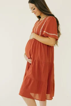 Tea N Rose Dresses|Knee-Length Dresses<Jillie Dress-Brick