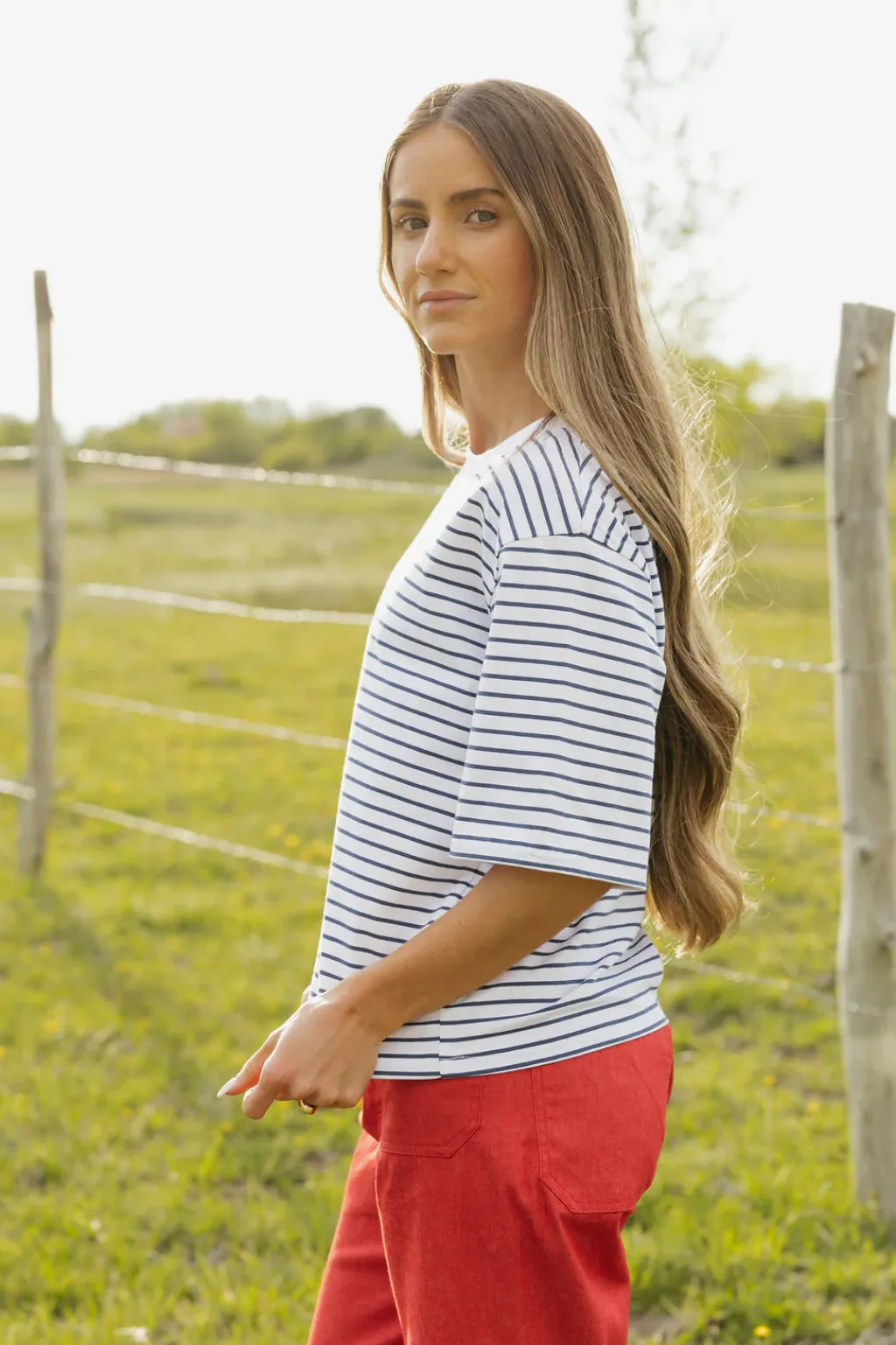 Dongguan Huoyoung Apparel Co Maternity Friendly|Tops<Lauren Tee-Ivory/Blue