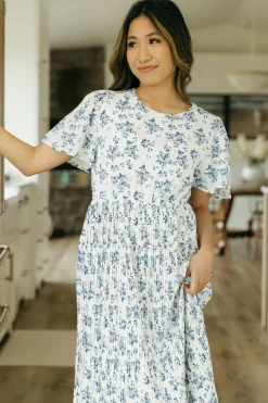Hayden Maternity Friendly|Midi Dresses<Lela Dress-Ivory/Blue