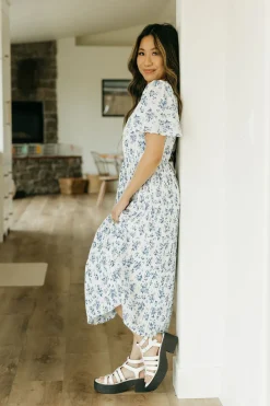 Hayden Maternity Friendly|Midi Dresses<Lela Dress-Ivory/Blue