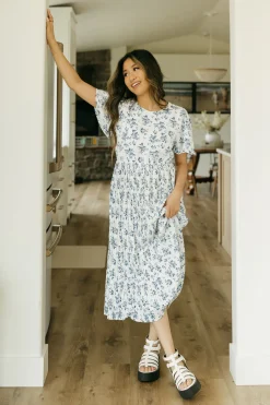 Hayden Maternity Friendly|Midi Dresses<Lela Dress-Ivory/Blue