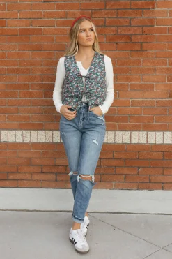 Polagram Outerwear|Tops<Lorretta Vest-Navy Floral