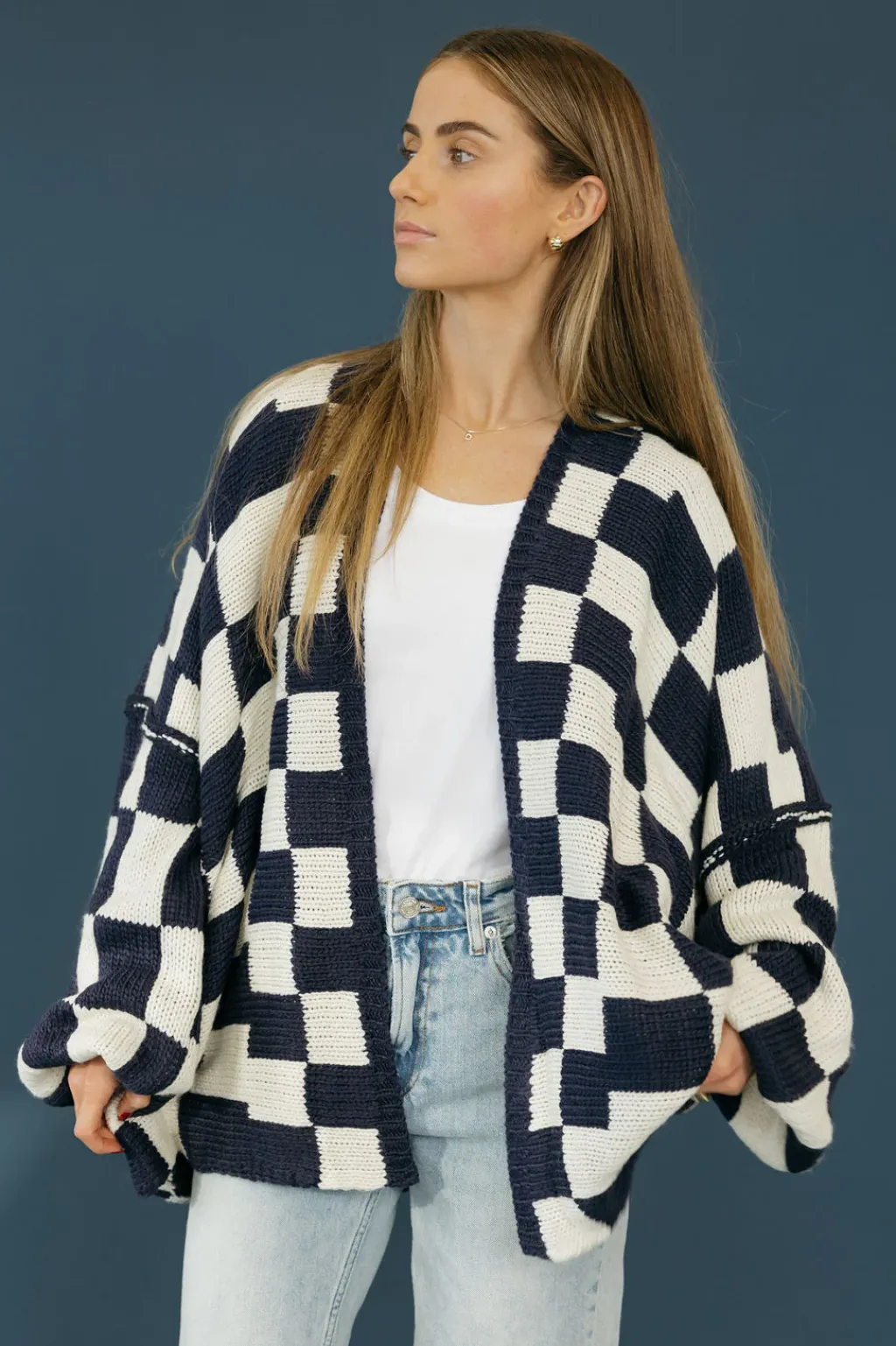 Miss Love Cardigans<Novalee Cardigan-White/Navy