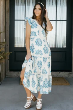 Hayden Maternity Friendly|Midi Dresses<Verona Dress-Ivory/Blue