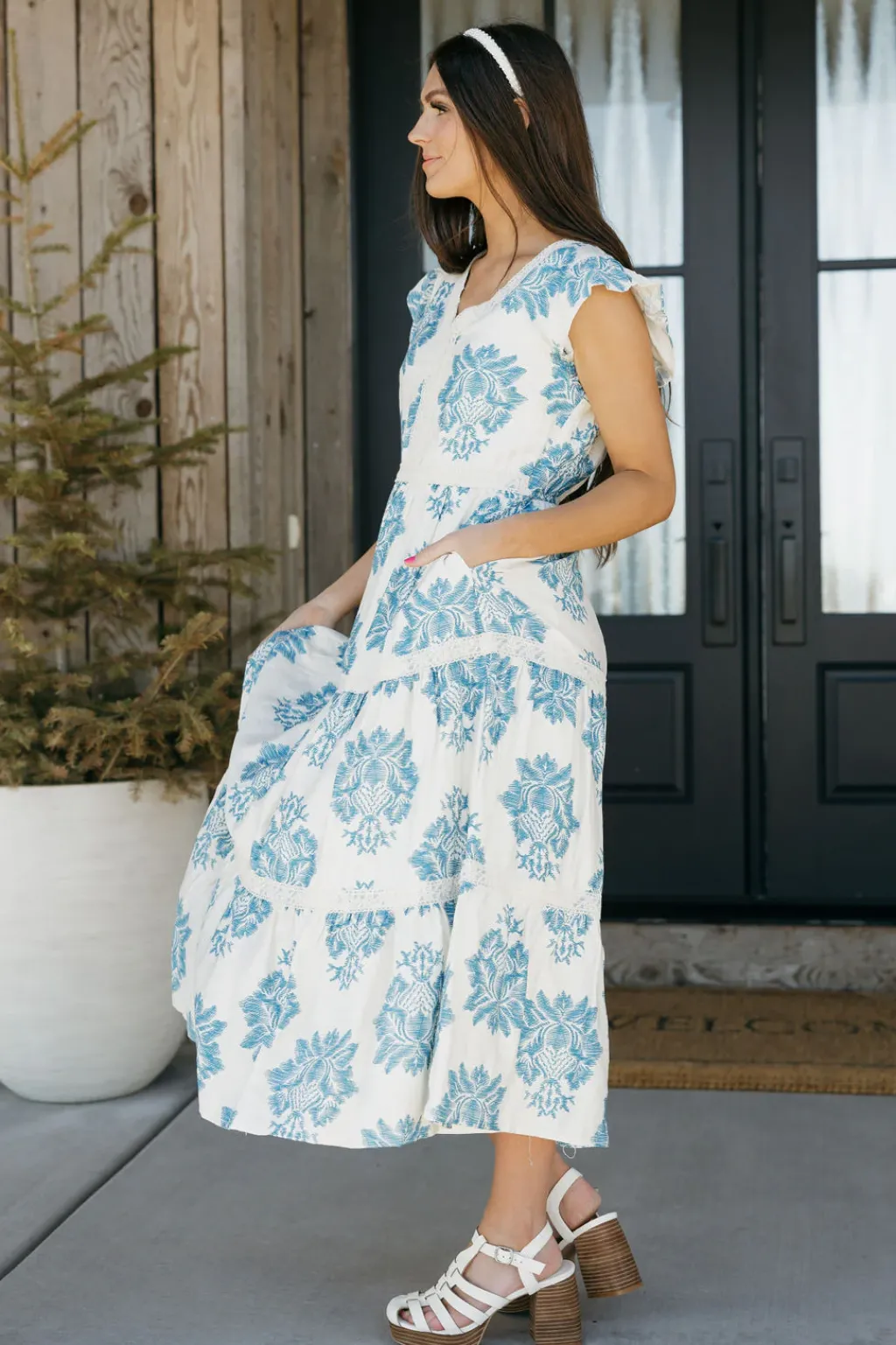 Hayden Maternity Friendly|Midi Dresses<Verona Dress-Ivory/Blue