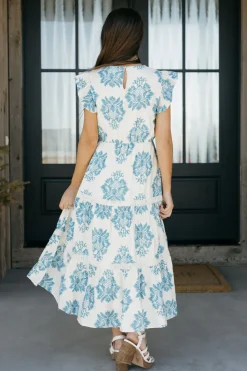 Hayden Maternity Friendly|Midi Dresses<Verona Dress-Ivory/Blue